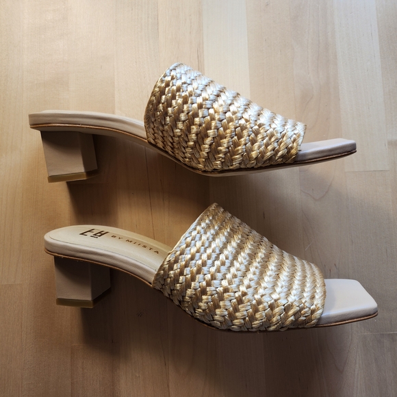 Miista Raffia Gold Square-Toe Sandals EU 38 - Picture 3 of 6